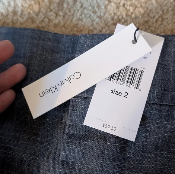 New With Tags Calvin Klein Gray Blue Scallop Bottom Chino Shorts Size 2 - Picture 3 of 7
